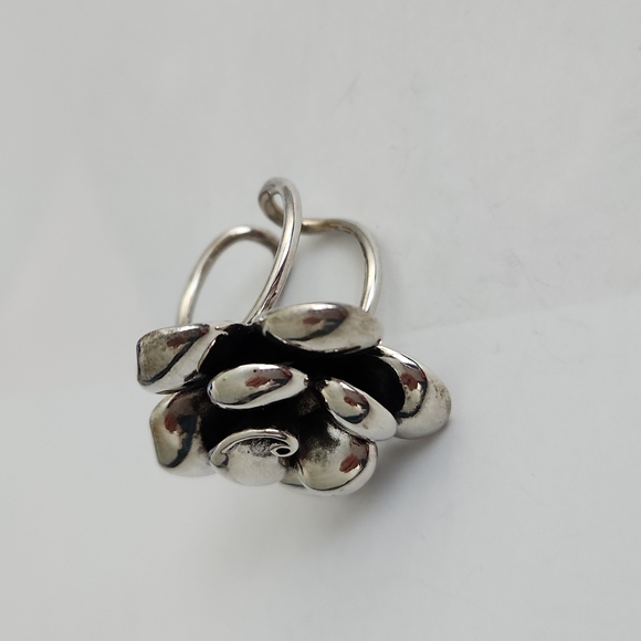 S925 Silver Rosette Ring Adjustable Stamped Vintage - Picture 5 of 10